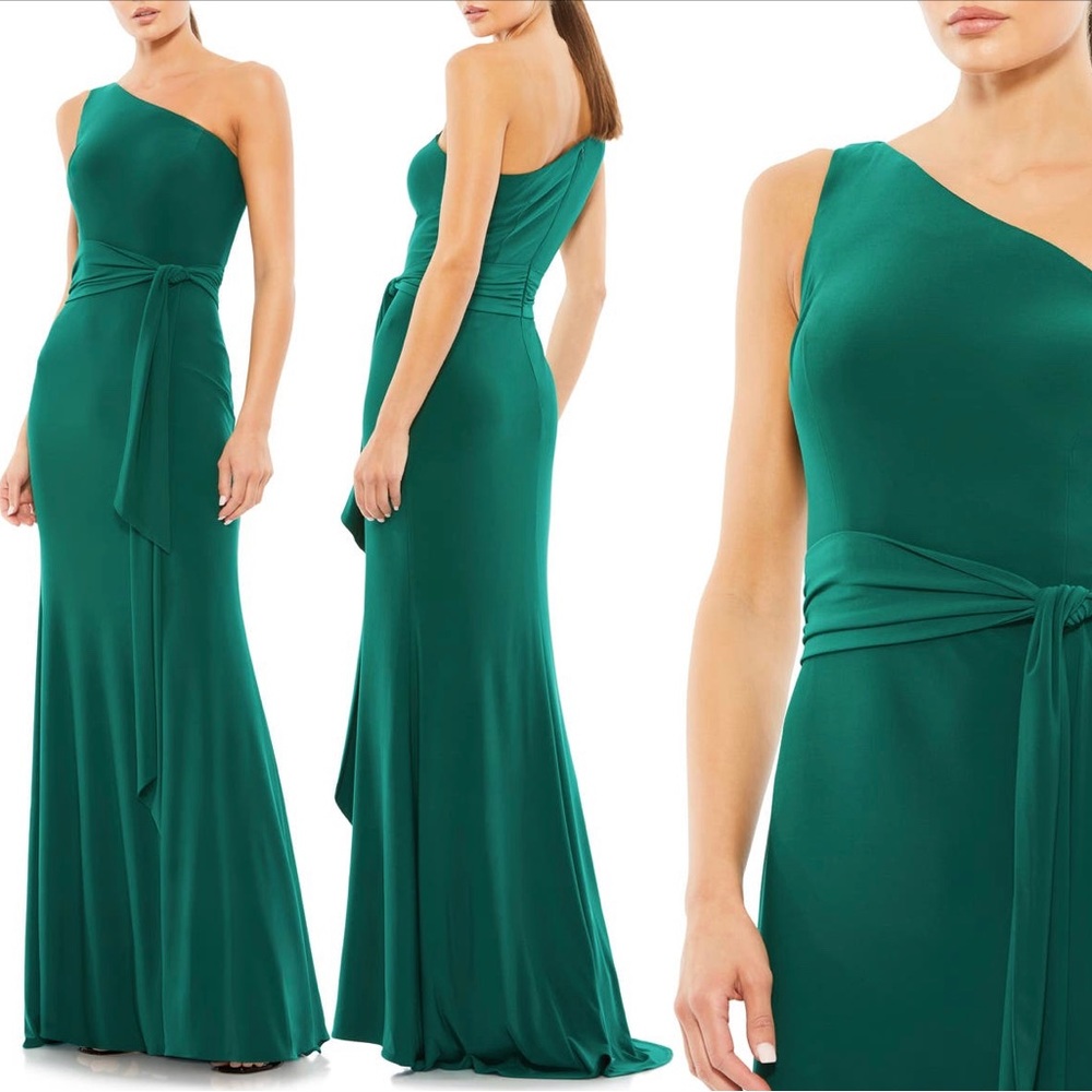 Mac duggal one shoulder jersey sheath gown - Picture 2 of 8